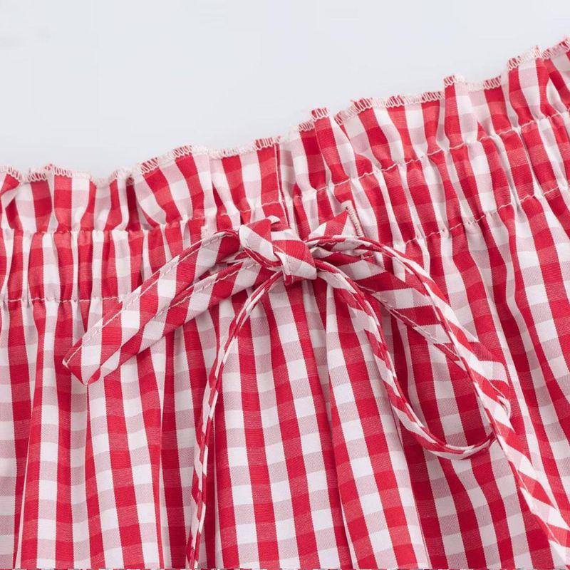 Kaslead New Arrival Women's Clothing Fashion Style Stylish Simple and Versatile Plaid Stitching Lace Shorts