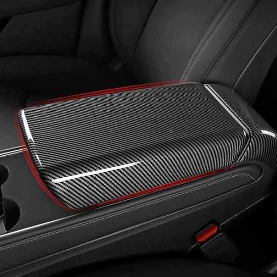 

Carbon Fiber Style Center Console Armrest Box Trim Cover For Tesla Model 3 2024+