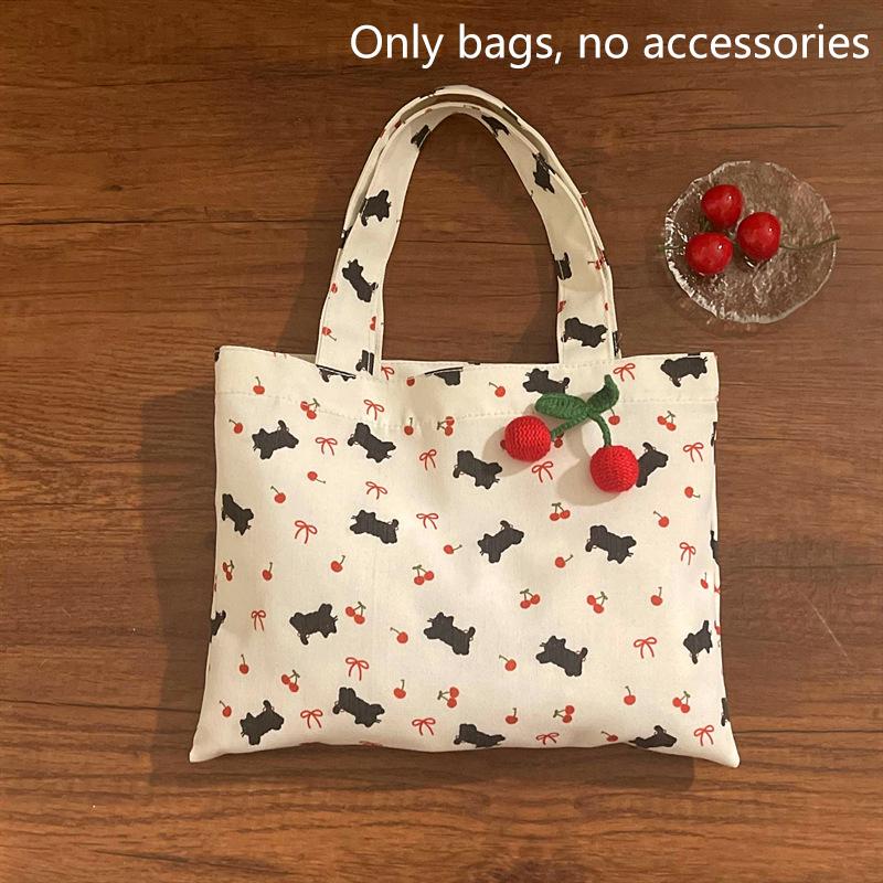 Roztomilé kotě, třešňový potisk s mašlí, plátěná taška tote, velká kapacita, cestovní, přenosná, úložná taška na drobnosti, dívčí, dojíždění, taška přes rameno, dárek