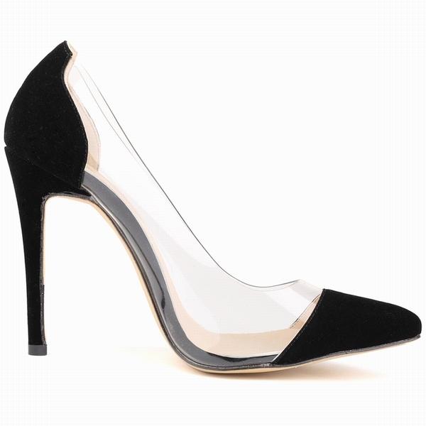 Women Pumps Sexy 12cm Transparent Leather VELVET High Heels Corset Pointed Toe Party Pumps Ladies Red Wedding Shoes