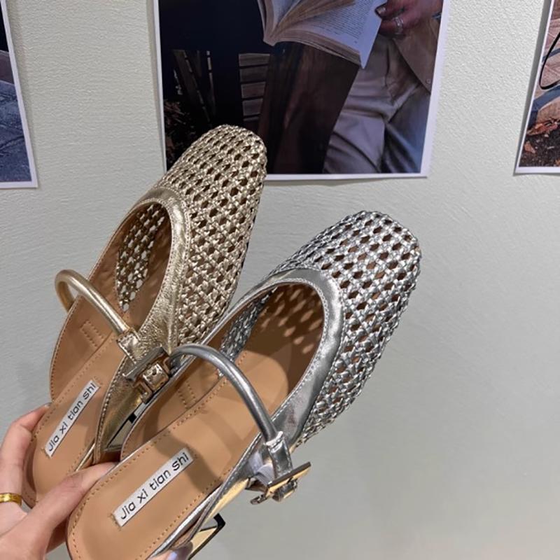 Fashion Retro Style Summer Cover Toe Women Mules Slippers Elegant Ladies Outdoor Thick Heel Dress Slides Shoes