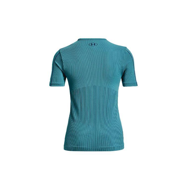 Under Armour Rush Series Solid Logo Embroidered Crew Neck Short Sleeve T-Shirt Women Tops Glacier-Blue 1373929-433