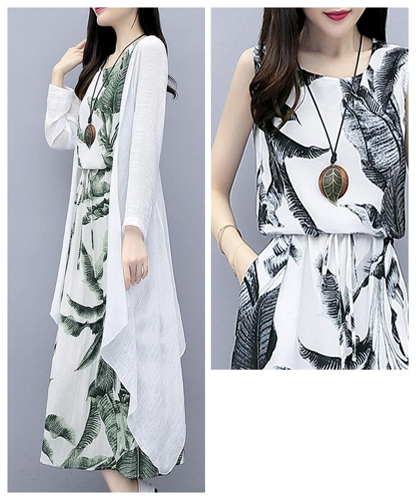 Floral Print Dress Set for Cool and this dress features and and and perfect for office and casual It also includes a lightweight cardigan in white and