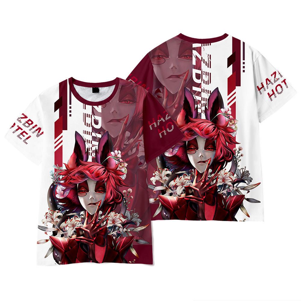 

12 кольорів Hazbin Hotel Жіночі Чоловічі Футболки Аніме Сорочка з О-подібним вирізом з принтом Мультфільми Великі розміри Короткі рукави Модний чоловічий одяг Вуличний одяг XXS вина червоного кольору