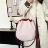Contrasting Color Casual Handbag Large Capacity Folding Bucket Bag Small Fresh Drawstring Bundle Single Shoulder Women's Bag