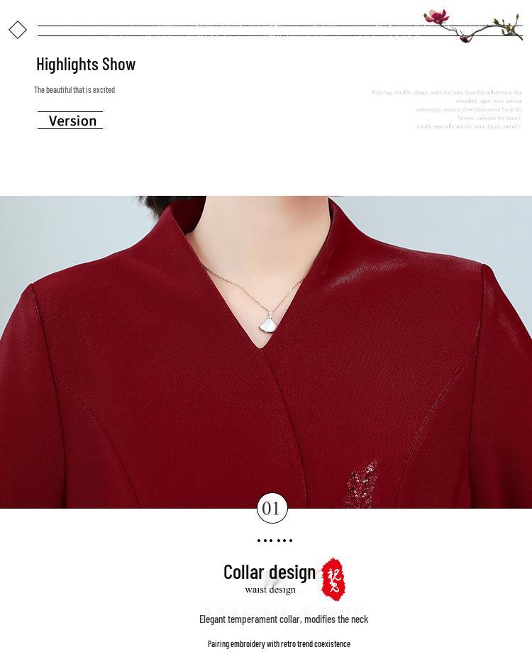 Wine Red Spring 2023 Elegant Wedding Banquet Dress for Middle-aged Mothers