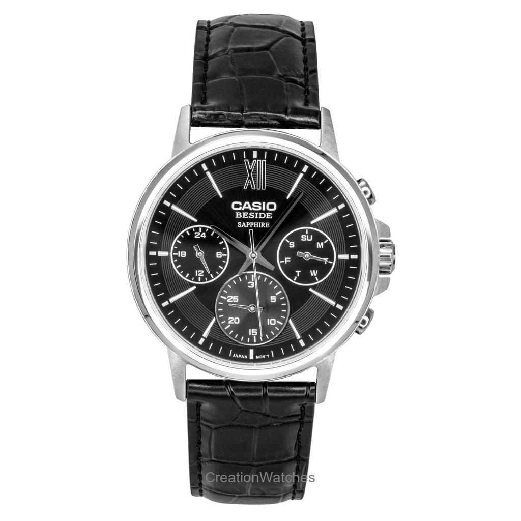 

Casio Beside Analog Leather Strap Black Dial Quartz BMS-300L-1AV Men s Watch чёрный