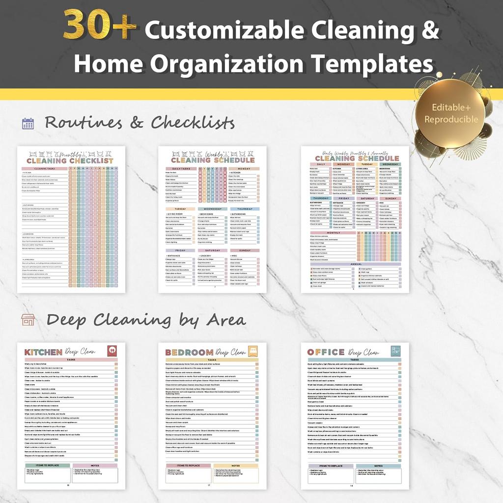 ADHD Cleaning Planner, Weekly and Monthly Organizing Planner with Cleaning Schedule and Checklist for Adults, Women for Household, Home, Kitchen,