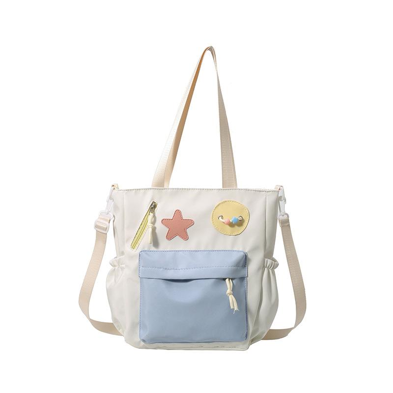 

Make-up bag Tutoring bag Carrying book bag Girls, children, primary school students Contrast color tote bag One shoulder messenger bag Light go out белый