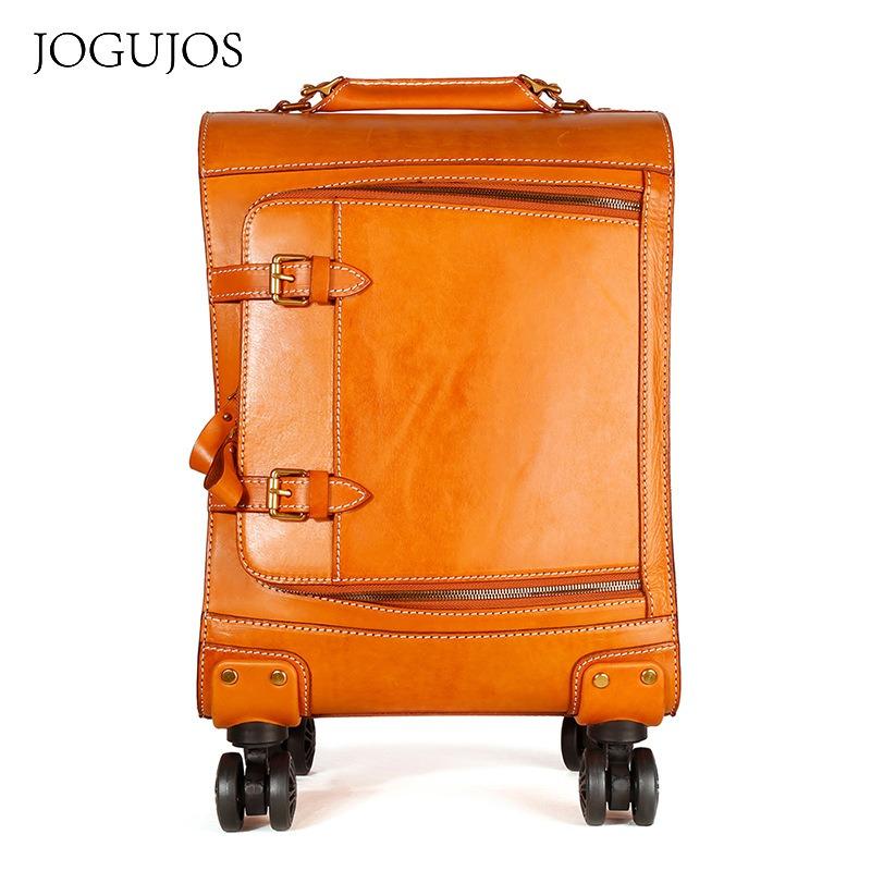 

JOGUJOS leather retro trolley case 20 inch universal wheel travel leather case vegetable tanned leather portable suitcase