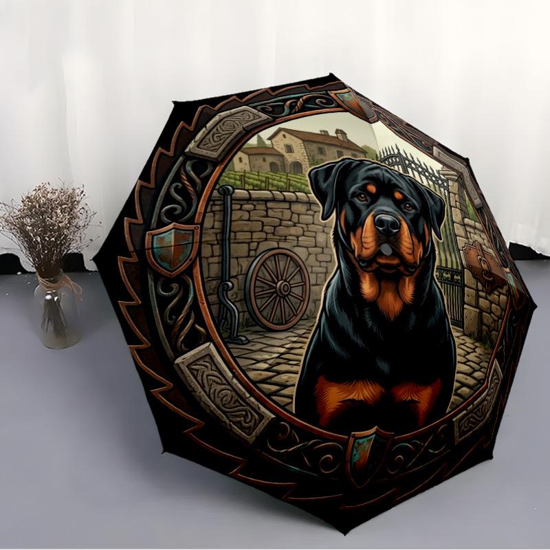 Rottweiler Guardian Frame pattern umbrella, portable and foldable design, 8 ribs, a casual accessory for Halloween, Christmas, and birthday gifts.