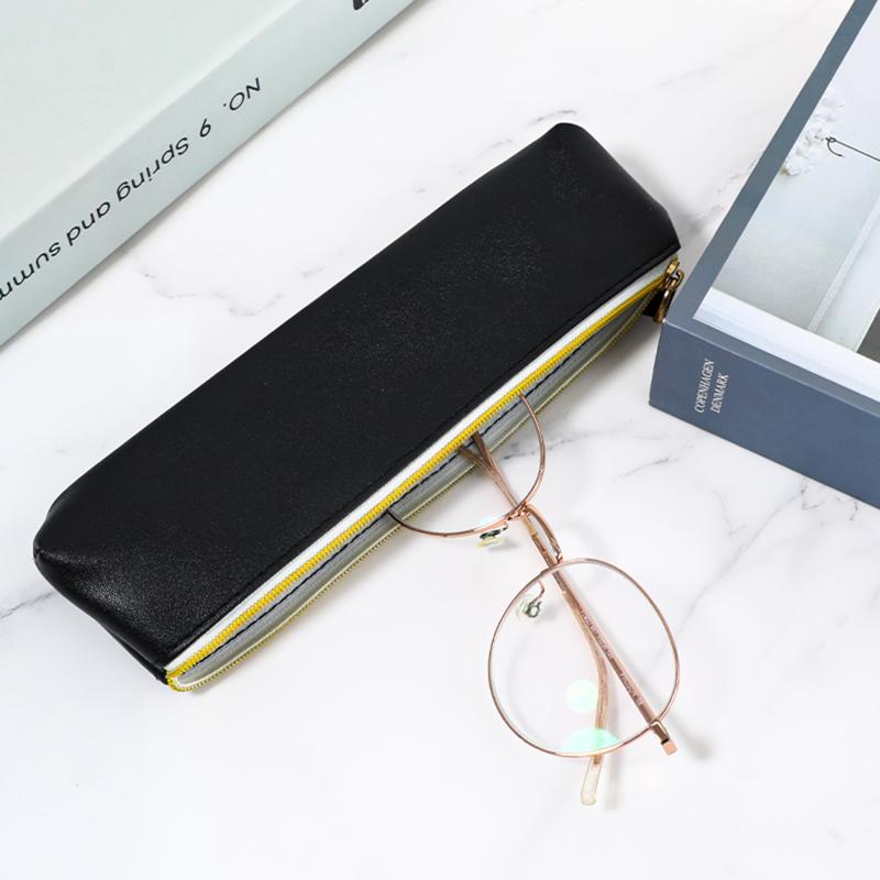 New PU Leather Zipper Pen Pencil Bag Simple Vintage Color Case Storage Pouch for Pens Stationery School Mini Pencils Bag