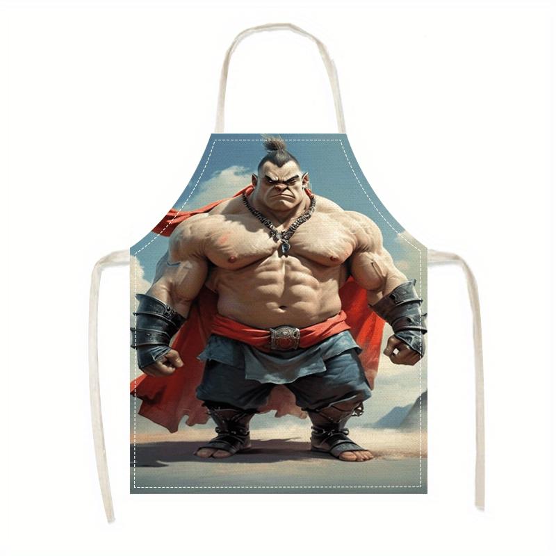 1pc, Stylish Muscular Man Printed Apron, Personalized Design, European And American Style, for Cooking And Barbecue Parties. 38X47cm(15X19in)