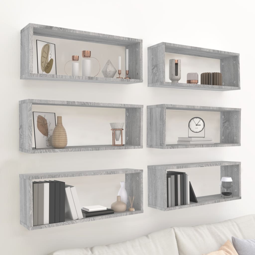 Cube Shelving Units 6 pcs Grey Sonoma 60 x 15 x 23 cm Particleboard