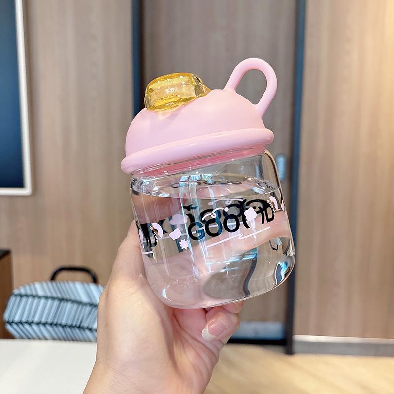 Cute High-Value Portable Glass Water Cup for Girls – Large Capacity, High-Temperature Resistant, Ideal for Students. Default