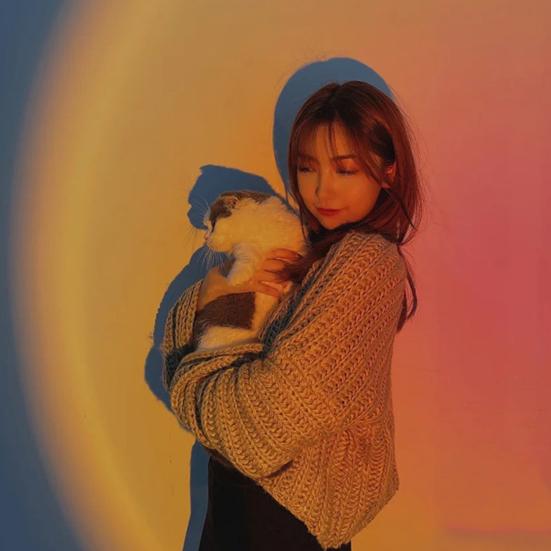 Sonnenuntergang-Projektionslampe, romantische Atmosphäre, RGB-Mini-Kaninchen-/Katzenohr-Regenbogen-Lampenprojektor für Zuhause