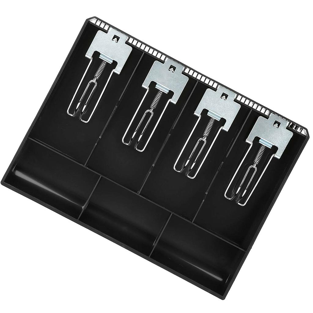 Cash Drawer Register Insert Tray Replacement Cashier Four Box with Metal Clip(black)