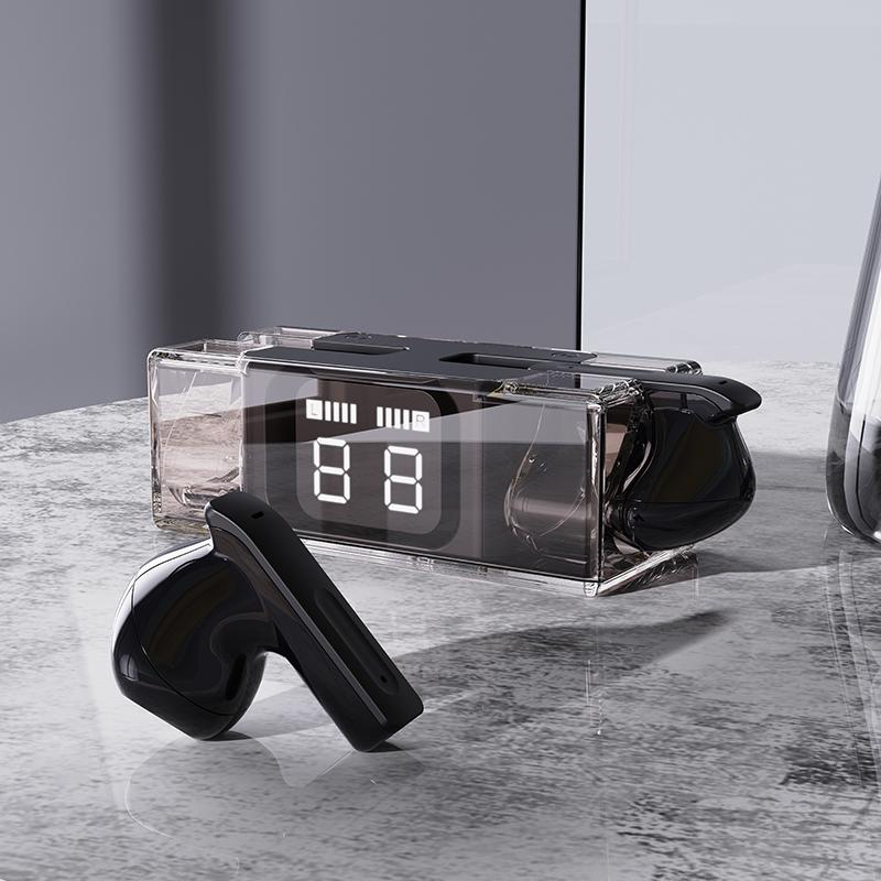 VAORLO Bluetooth 5.2 sluchátka s digitálním displejem Bezdrátová sluchátka s potlačením hluku IPX5 vodotěsná sluchátka do uší pro sport s HD mikrofonem