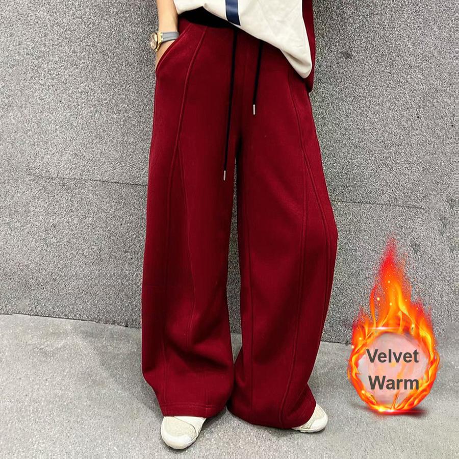 Autumn Winter New Style Fleece Thick High Waist Knife Leg Pants Women Wide Leg Casual Pants