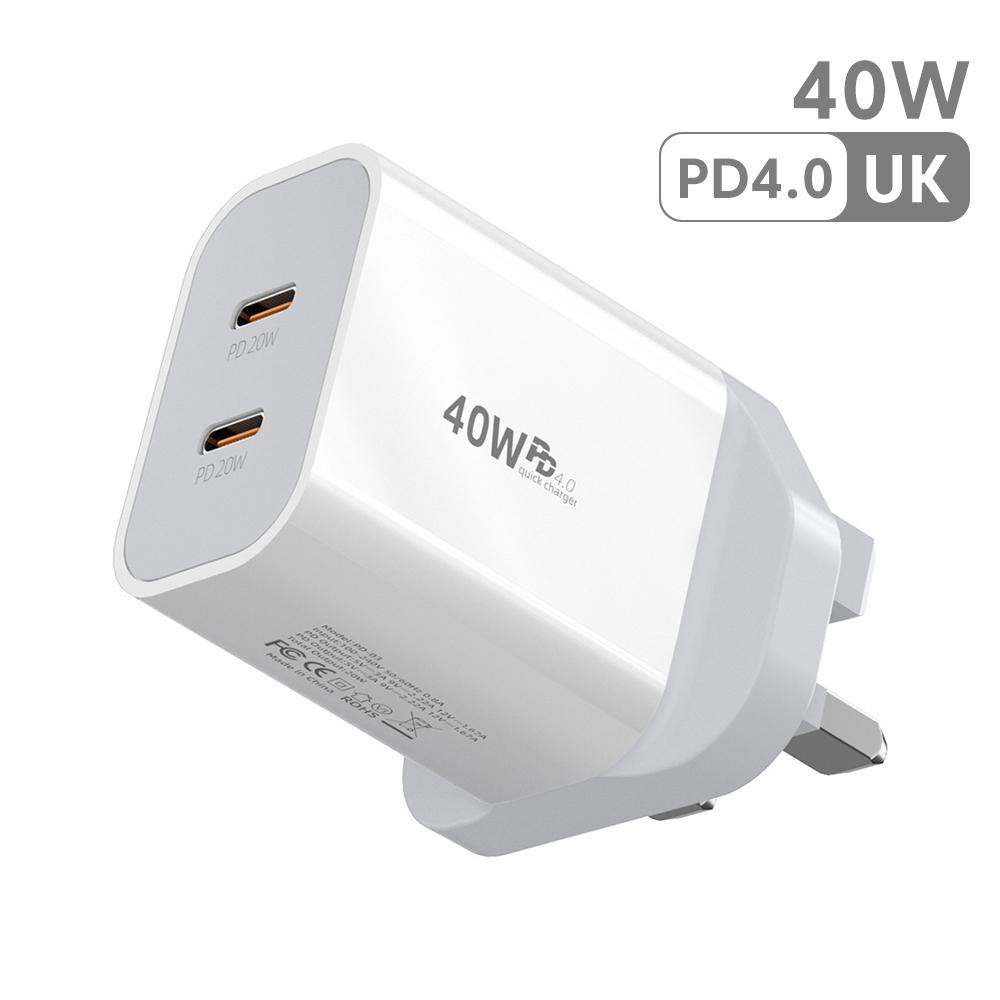 PD 40W Type C Charger Dual USB C Mobile Phone Charger EU/UK/US Plug Fast Charging Adapter For iPhone Xiaomi Samsung  Phone