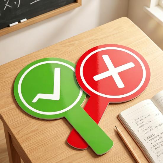 6PCS Yes/No Sign Paddles with Handle Comfortable Grip Voting Card Red Green Symbols Double-Sided Cards for Game Answering