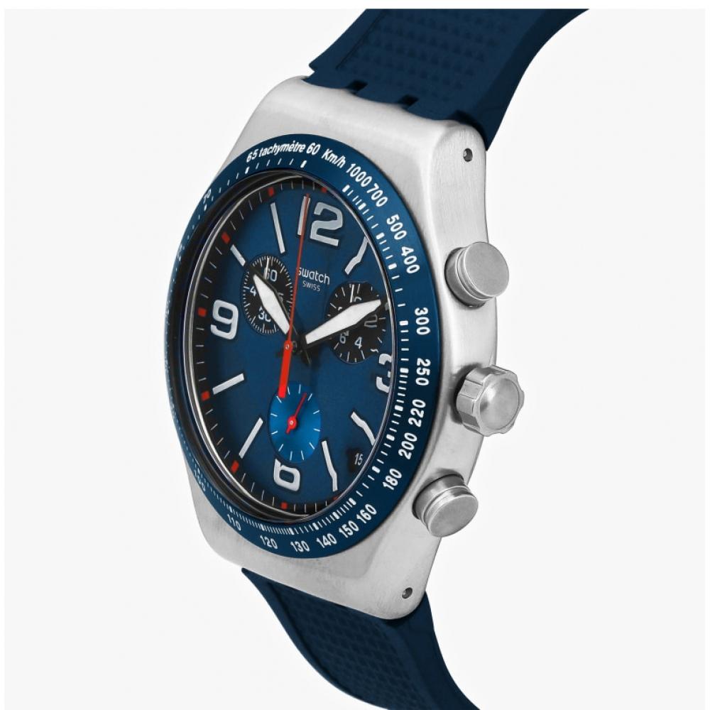 Swatch YvS454 Irony Blue Grid Chronograph Herrenuhr aus Urethan