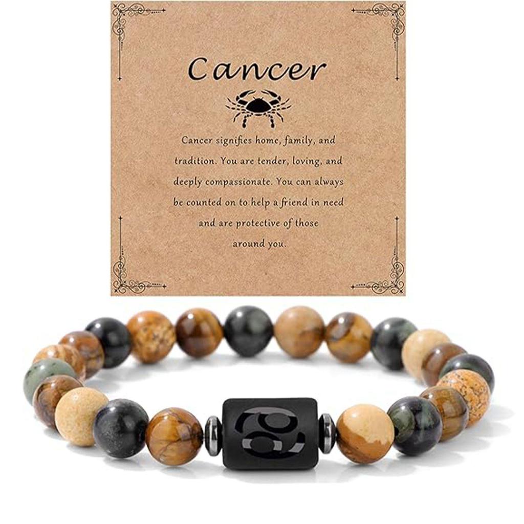 Tiger Eye Stone Zodiac Couple Beaded Bracelet - Natural European & American Style