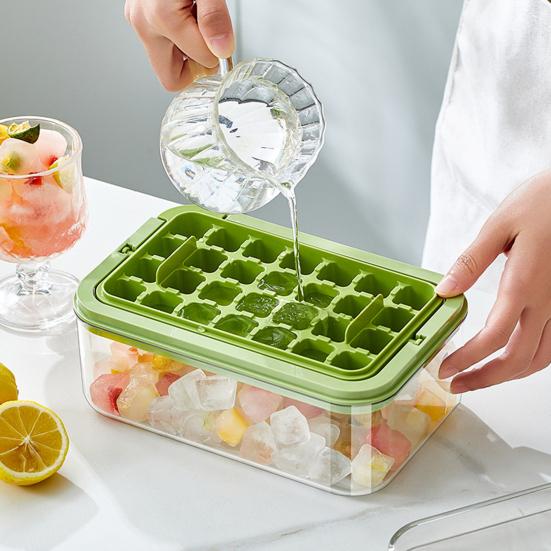Large Ice Cube Tray with Lid And Bin Easy-Release Stackable Ice Cube