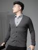 European Style 2025 New Men's Cardigan Fake Two-Piece Sweater Autumn Solid Color Shirt Collar Knitwear Casual Knit Sweater