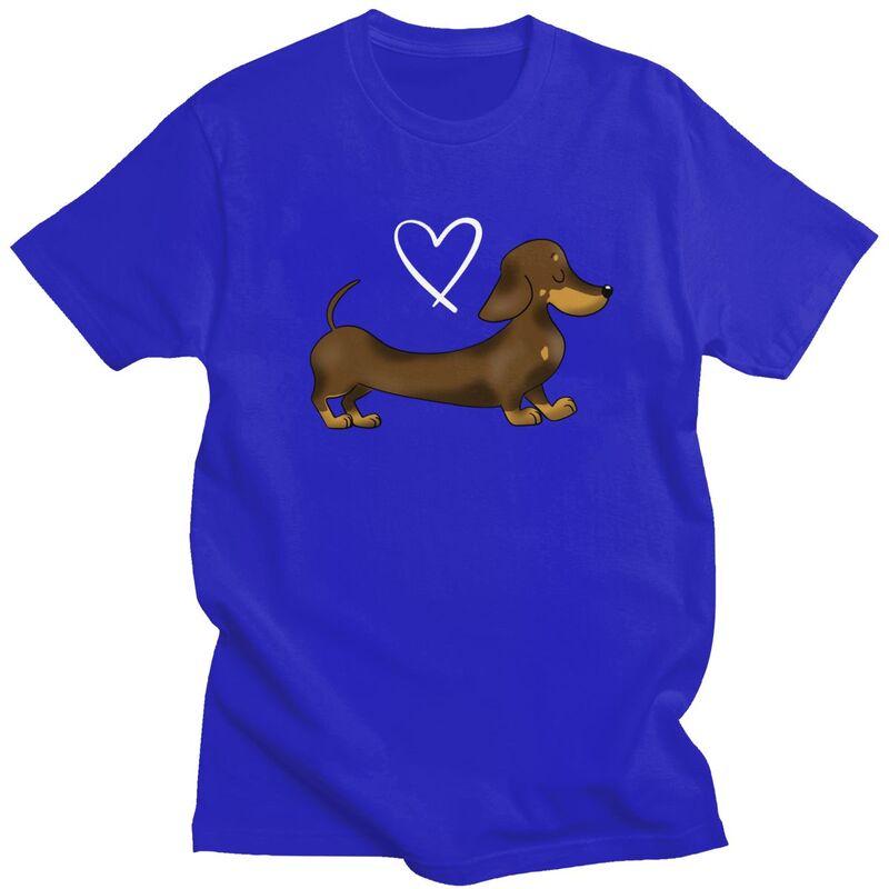 Custom Dachshund Love T Shirt for Men Tshirt Leisure Tees Short Sleeves Wiener Badger Sausage Dog Tshirts Slim Fit Clothing