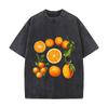 Watercolor Orange Citrus Fruit Slices Botanical Leaves Washed Vintage Short Sleeve Loose Streetwear Tee