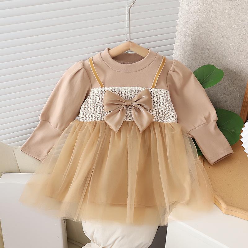 Hui Ai Girls' Korean Style Mesh Dress - 2023 Spring/Autumn Sweet Princess Outfit