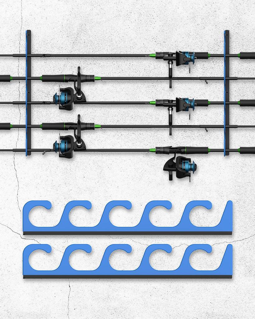 Wall-Mounted 5-Piece Fishing Rod Holder for Garage Storage