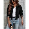 Womens Relaxed Fit Jacquard Stand Collar Zip-Up Baseball Jacket Casual Long Sleeve Top