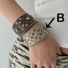 Punk Hip-Hop Rhinestone Bracelet Retro Western Wasteland Hottie Leather Snap Bracelet for Women Jewelry HUANZHI New