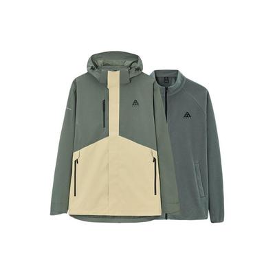 Water Shell Spliced Zipper Hooded Three-In-One Fleece Waterproof Windproof Jacket Men Jacket Aquatic-Green 952347607-3