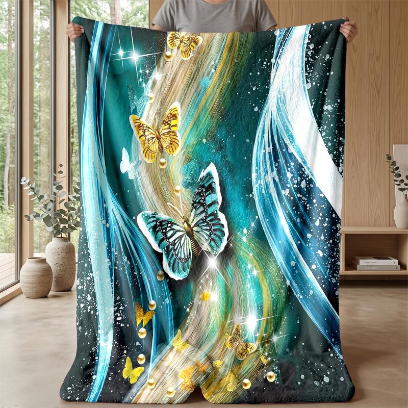 Unicorns Among Flowers and Butterflies Theme blanket Lightweight Warm Flannel Blanket Decorative Throw Blanket for Home Decoration