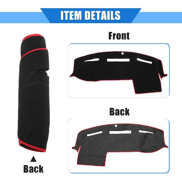 Car Dashboard Cover Compatible for Dodge for Ram 2010-2018, Protective Polyester Red Center Console Interior Trim Dash Cover Mat Pad