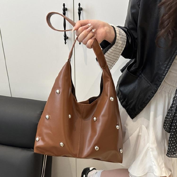 Leather Hoboes Bags for Women Soft Shoulder Purse Slouchy Toted Handbags Crescents Shoulder Bags Punk Underarm Purses