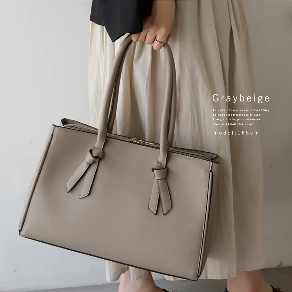 Gratante Ribbon Handle Shoulder Tote 2-Way Bag, Women's, abb-g0042 (Gray Beige)