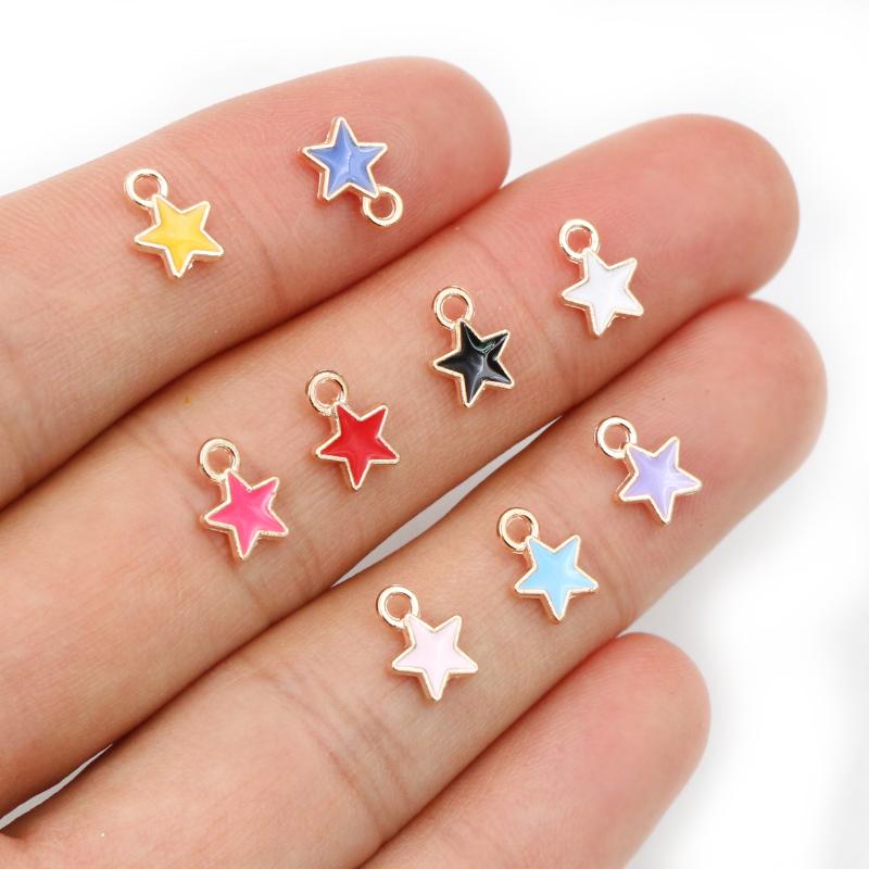 50PCS 6*8mm 9 Color Alloy Metal Drop Oil Small Stars Charms KC Gold Pendant For DIY Bracelet Necklace Jewelry Making Findings