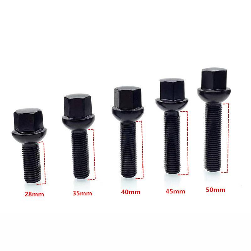 20PCS Suitable for Mercedes-Benz Jetta Volkswagen BMW modified extended ball type tire screw M12x1.5 black wheel hub screw