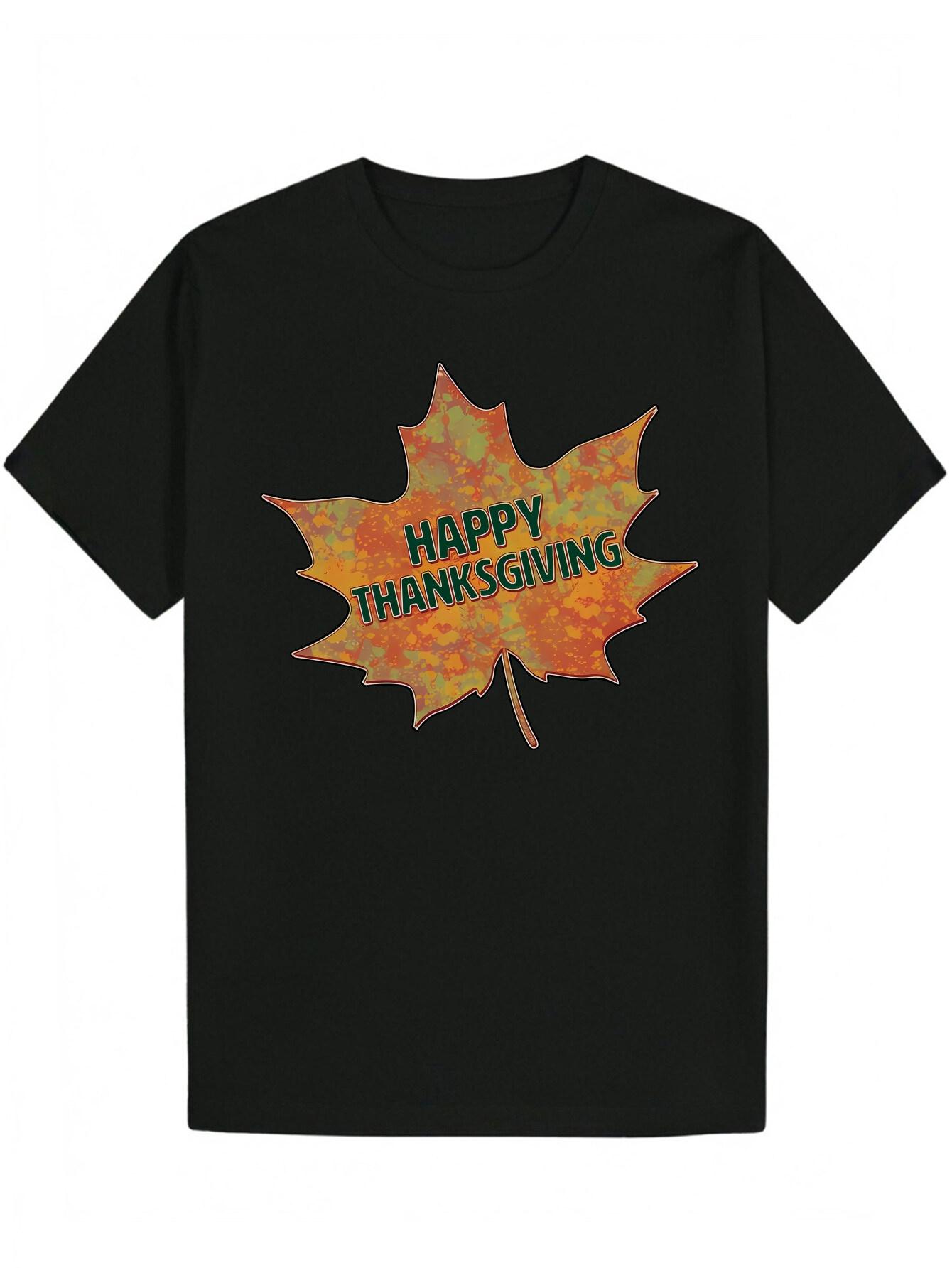 

Short Sleeve T-shirt - White Thanksgiving Maple Leaf Graphic Print XL