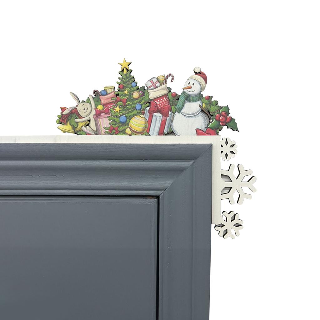 Christmas Door Frame Wooden Decoration Santa Claus Reindeer Autohesion Ornament Home Merry Party Entrance Xmas Festive Decor