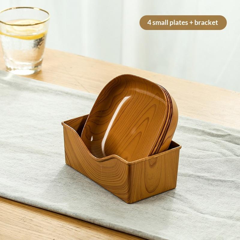 1Set Japanese-Style Plastic Dish Multifunctional Simple Imitation Wood Grain Bone Spitting Dish Household Food Grade Fruit Bowl