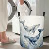 1pc Collapsible Laundry Basket with Whale And Seaweed Pattern Round Hamper Suitable for Bathroom Or Bedroom Decor, Durable Polyester Collapsible Suita