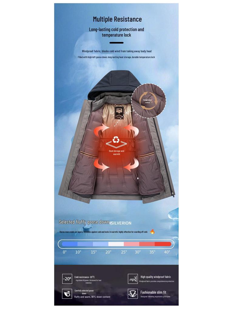 Men's Windproof Winter Down Jacket with Detachable Liner - Middle-Aged Business Style