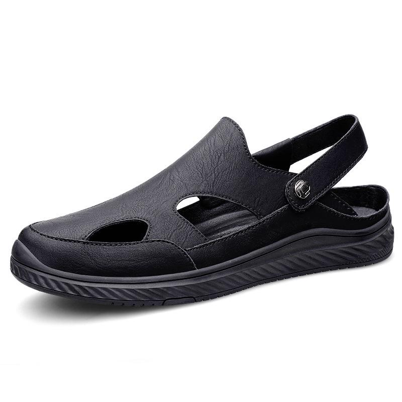 Men s Breathable Summer Leather Sandals, Soft Cowhide Sole, Perforated Beach Shoes. 41