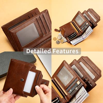 Men's Wallet Pu Leather Short Vintage Multi-card Short Oil-wax Leather Purse Pop Gift Box Gift