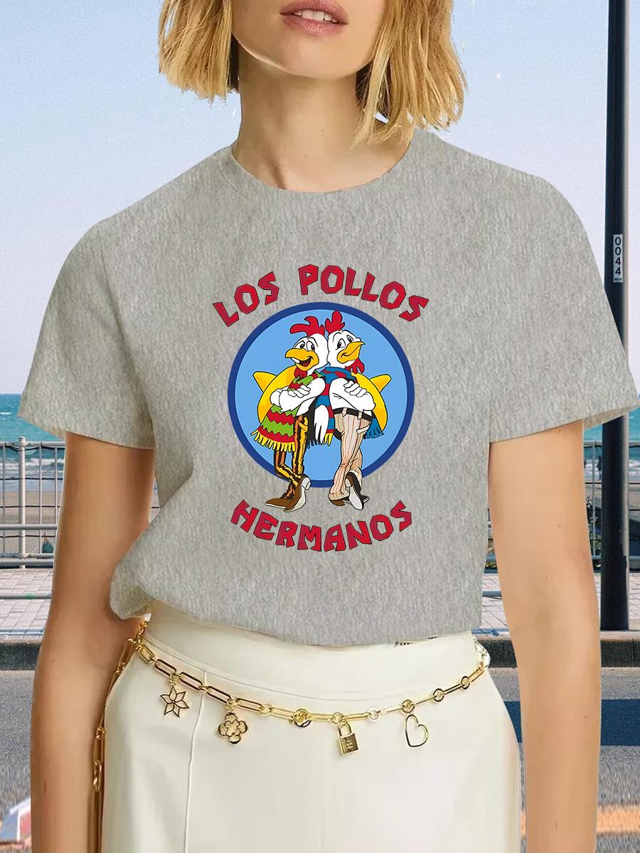 

Роскошный бренд LOS POLLOS HERMANOS Графическая футболка Летние повседневные футболки для женских мужских девочек Уличная одежда Футболка с коротким рукавом S